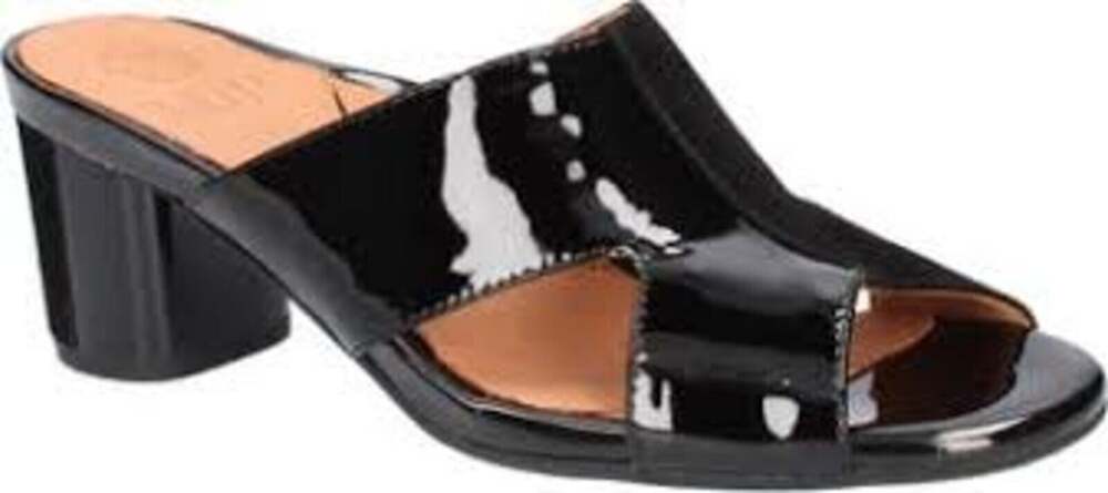 L'Amour Des Pieds Slide Sandals Womens 8.5 Black Brown Patent Leather Preppy S31